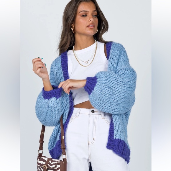 Princess Polly Sweaters - Princess Polly chunky Light Blue‎ and Dark Blue Cardigan size xs/s